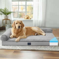 XXL Veehoo Memory Foam Orthopedic Dog Beds Extra Large Sized Dog-4" with Removable Fluffy Dutch Velvet Bolster Cover & Non-Slip Bottom