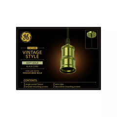 GE Vintage Style Pendant Fixture Soft Gold: Light Socket Adapter, 5.117" Height, 0.65 lbs